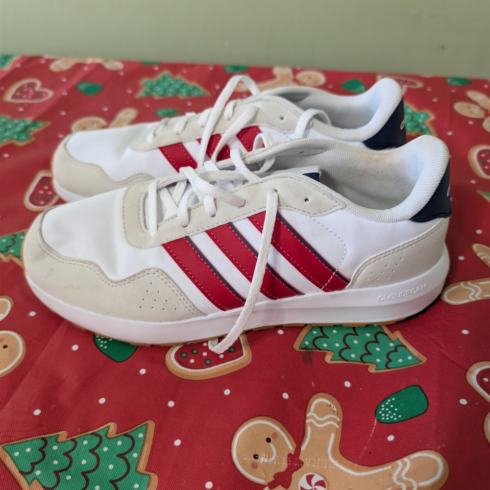 Adidas Cloudfoam White and Red Sneakers